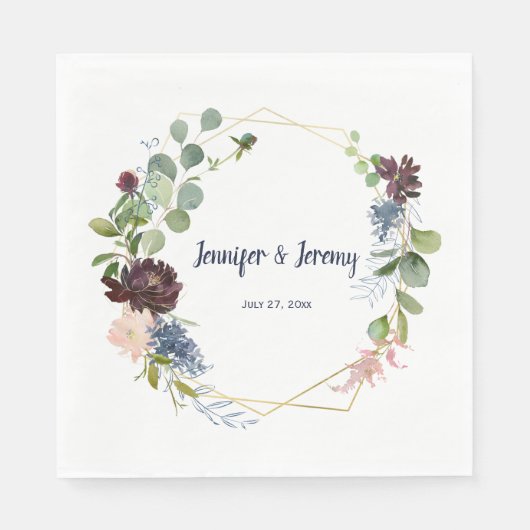 Serviette En Papier Rose de la marine Bourgogne or Mariage de couronne (Devant)