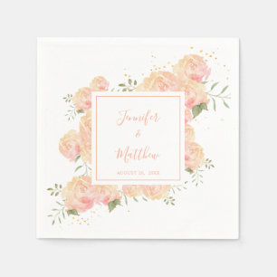 Serviette En Papier Rose de plage   Aquarelle Mariage floral serviette