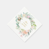 Serviette En Papier Rose de script or personnalisé Garland Floral (Coin)