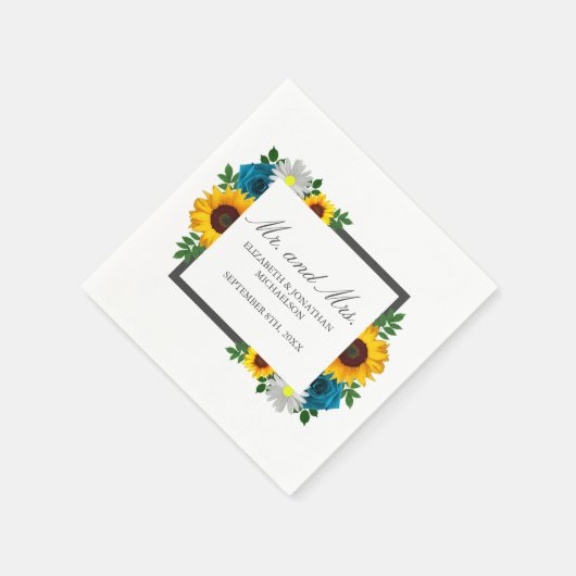 Serviette En Papier Rose de tournesol Daisy Floral Mariage (Coin)