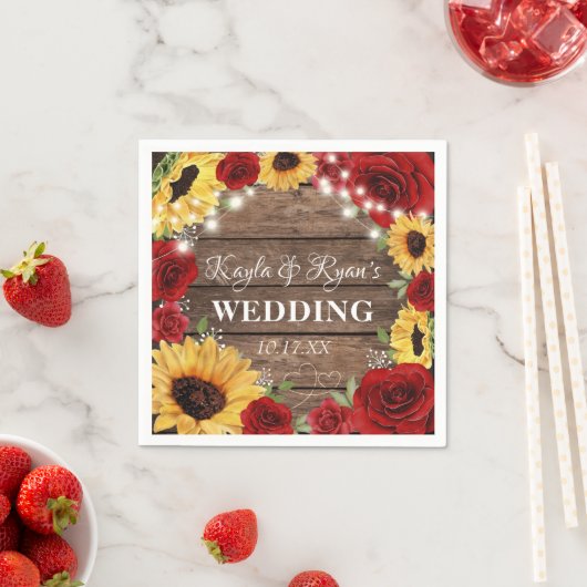 Serviette En Papier Rose de tournesol rustique Arrière - plan Mariage (En situation)