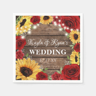 Serviette En Papier Rose de tournesol rustique Arrière - plan Mariage