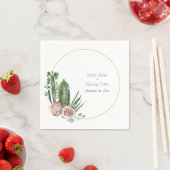 SERVIETTE EN PAPIER ROSE DÉSERT FLORAL CACTI FAUNA MARIAGE D'EAU (En situation)