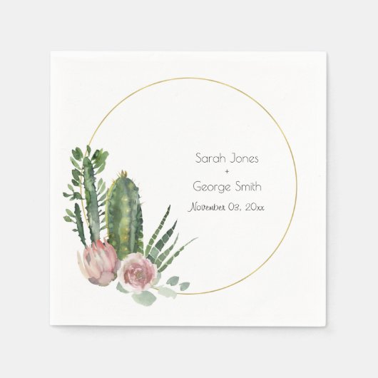 SERVIETTE EN PAPIER ROSE DÉSERT FLORAL CACTI FAUNA MARIAGE D'EAU (Devant)