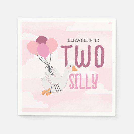 Serviette En Papier Rose Deux oies sottes 2e fête d'anniversaire (Devant)
