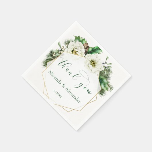 Serviette En Papier Rose d'hiver Pine Holly Mariage Merci (Coin)