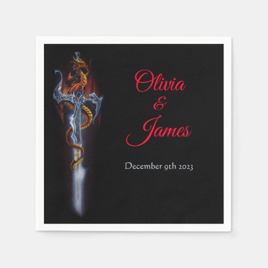 Serviette En Papier Rose d'Imaginaire Red Dragon Sword Mariage (Devant)