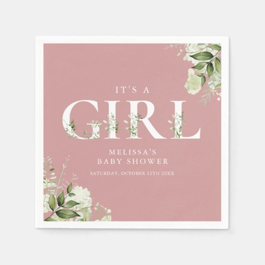 Serviette En Papier Rose Dusty C'Est Une Fille verte Lettre Baby showe (Devant)