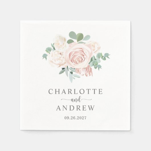 Serviette En Papier Rose Dusty Eucalyptus Mariage vert (Devant)