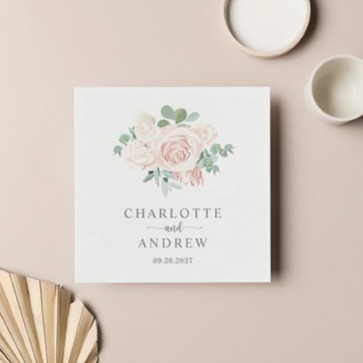 Serviette En Papier Rose Dusty Eucalyptus Mariage vert