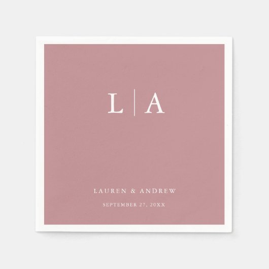 Serviette En Papier Rose Dusty Monogram Élégant Mariage simple serviet (Devant)
