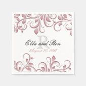 Serviette En Papier Rose Dusty Monogram Swirl Mariage Modèle Napkin (Devant)