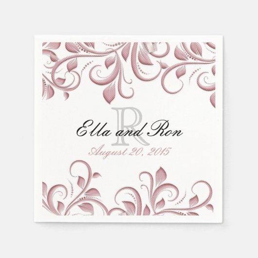 Serviette En Papier Rose Dusty Monogram Swirl Mariage Modèle Napkin (Devant)