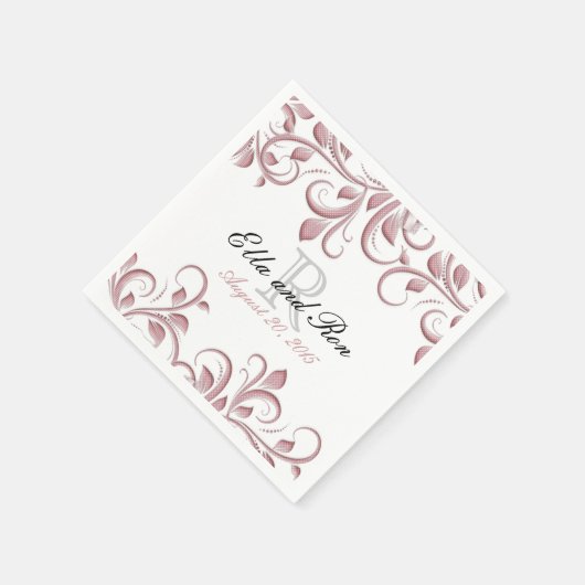 Serviette En Papier Rose Dusty Monogram Swirl Mariage Modèle Napkin (Coin)