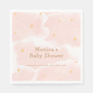 Serviette En Papier Rose Elegant Nuage Neuf Étoiles Baby shower fille