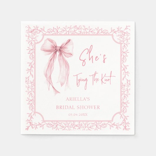 Serviette En Papier Rose Elle Noue Son Nœud Réception de Mariée (Devant)