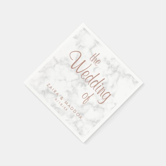 Serviette En Papier Rose en marbre Gold Script Mariage moderne (Coin)
