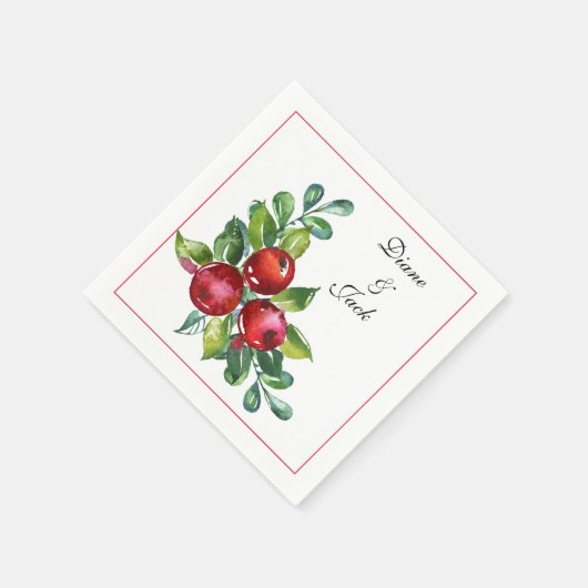 Serviette En Papier Rose et Berry Mariage de tiges d'aquarelle (Coin)