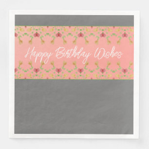 Serviette En Papier Rose Et Gris Avec Floral Accentué Designer
