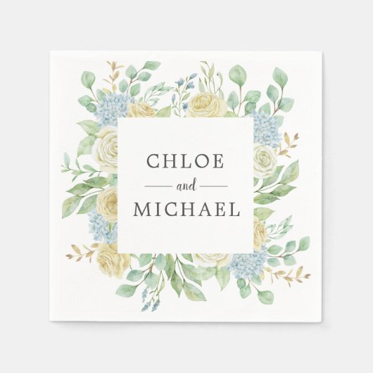 Serviette En Papier Rose et Hydrangea Floral Custom Wedding (Devant)