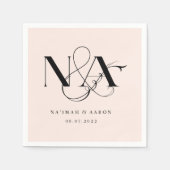 Serviette En Papier Rose et noir | Serviettes Mariage Monogrammes (Devant)