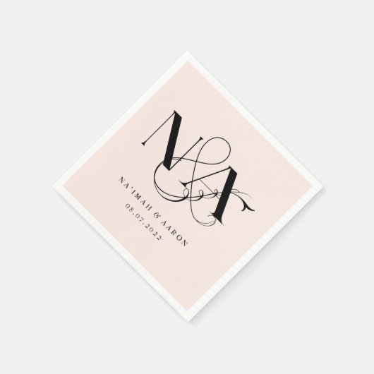 Serviette En Papier Rose et noir | Serviettes Mariage Monogrammes (Coin)