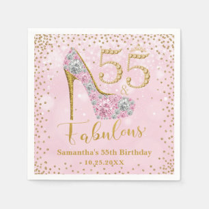 Serviette En Papier Rose et or Cinquante cinq et fabuleux 55e annivers