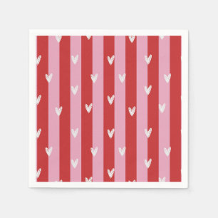 Serviette En Papier Rose et rouge, rayures de cœur