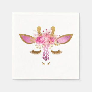 Serviette En Papier Rose et serviettes de girafe d'or