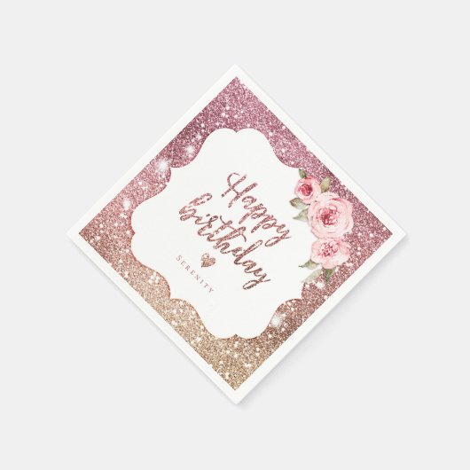 Serviette En Papier Rose étincelle parties scintillant or  floral heur (Coin)