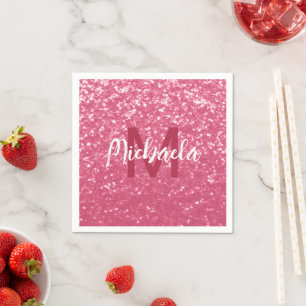 Serviette En Papier Rose faux paillettes scintillantes Monogramme rose