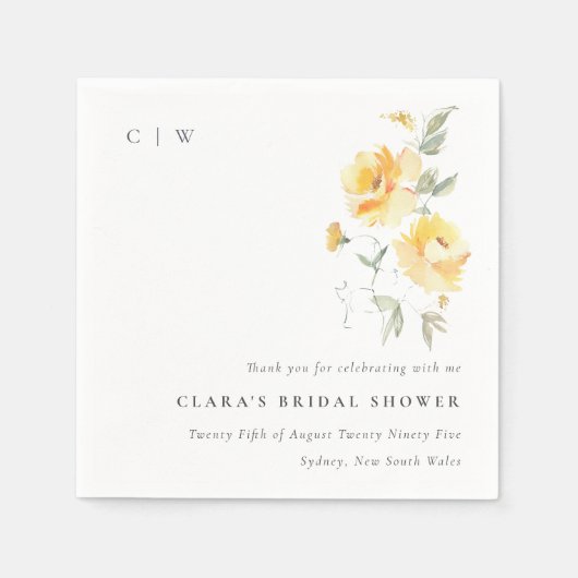 Serviette En Papier Rose Fleur de Mariage à l'Aquarelle Jaune Vert (Devant)