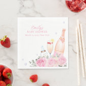 Serviette En Papier Rose Fleur Poppin Champagne Bouteilles Baby shower (En situation)