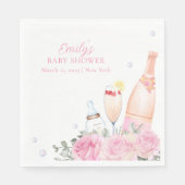 Serviette En Papier Rose Fleur Poppin Champagne Bouteilles Baby shower (Devant)