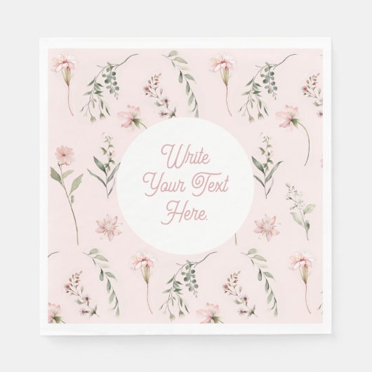 Serviette En Papier Rose Fleur sauvage Sage Vert verdure Aquarelle (Devant)