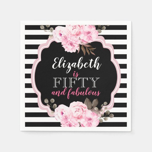 Serviette En Papier Rose Floral Cinquante et fabuleux Photo noir & bla (Devant)