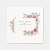 Serviette En Papier Rose Floral Dusty Elegant Gold Frame (Devant)