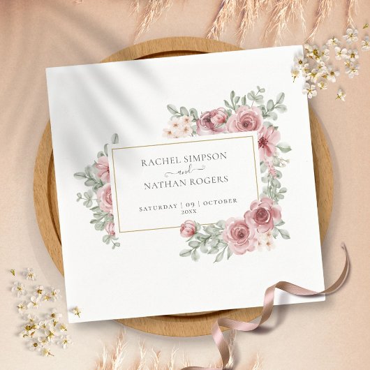 Serviette En Papier Rose Floral Dusty Elegant Gold Frame