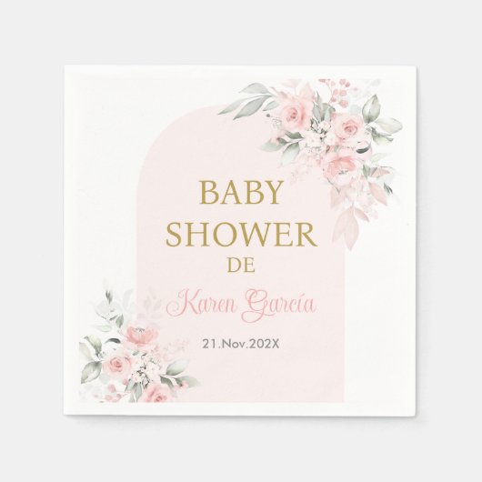 Serviette En Papier Rose Floral espagnol Baby shower fille (Devant)