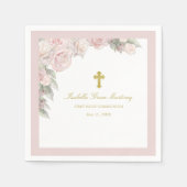 Serviette En Papier Rose Floral First Communion Cocktail (Devant)