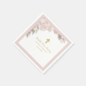 Serviette En Papier Rose Floral First Communion Cocktail (Coin)