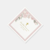 Serviette En Papier Rose Floral First Communion Cocktail (Coin)