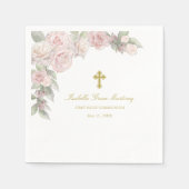 Serviette En Papier Rose Floral First Communion Cocktail (Devant)