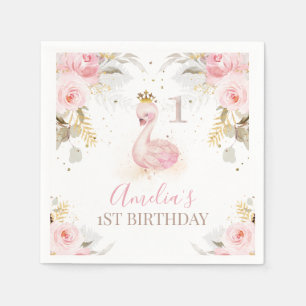 Serviette En Papier Rose Floral Princess Swan 1er Anniversaire Papier