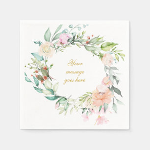 Serviette En Papier Rose florale personnalisée avec écriture dorée