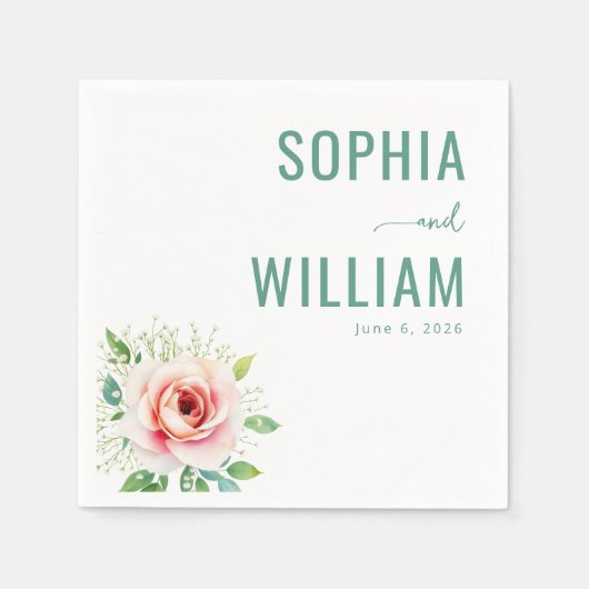 Serviette En Papier Rose Florale Sarcelle Sérène (Devant)
