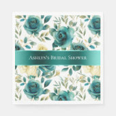 Serviette En Papier Rose florale verte sarcelle romantique crème (Devant)