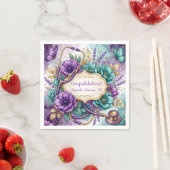 Serviette En Papier Rose Florale Violette Diplômé (En situation)