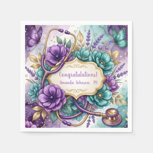 Serviette En Papier Rose Florale Violette Diplômé (Devant)