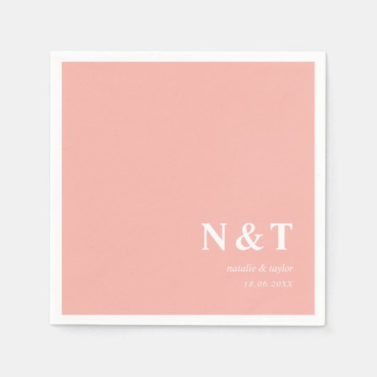 Serviette En Papier rose-fusée monogramme (Devant)